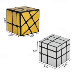 Mirror Speed Cube Set Magic Cube Pack of 2 Dysmorphism 3x3x3 Mirror Golden Wheel Cube and Mirror Silver Cube Twist Speed Cube Bundle Puzzle Games Toy for Boy and Girl and Adults