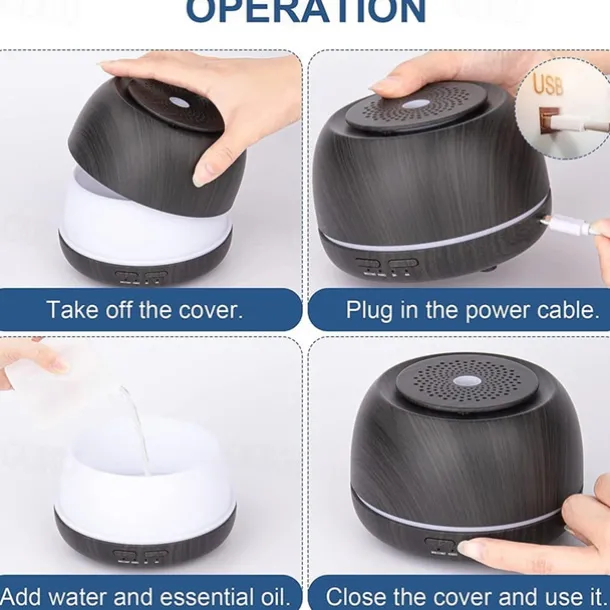 300ML Aroma Essential Oil Diffuser8 Hours Wood Grain Cool Mist Aromatherapy Diffuser with Remote ControlUSB-C Power CableTimer 7 Color Light Changing.Scent Air Humidifier for HomeBedroom