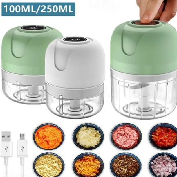 100/250ml Electric Mini USB Garlic Masher Wireless Garlic Grinder Press Mincer Vegetable Chili Meat Grinder Food Chopper Kitchen Tools
