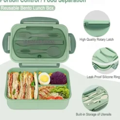 1000ML Lunch Box with Tableware for Office Workers, Square Divided Microwave Oven Bento Box, Leakproof Food Container, Back School Home Kitchen Supplies
