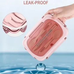 1000ML Lunch Box with Tableware for Office Workers, Square Divided Microwave Oven Bento Box, Leakproof Food Container, Back School Home Kitchen Supplies