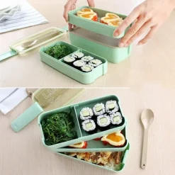 900ml Portable Lunch Box 3 Layer Wheat Straw Bento Boxes Microwave Dinnerware Food Storage Container Foodbox 1set