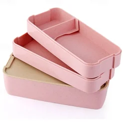 900ml Portable Lunch Box 3 Layer Wheat Straw Bento Boxes Microwave Dinnerware Food Storage Container Foodbox 1set