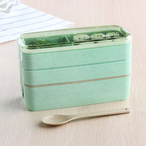 900ml Portable Lunch Box 3 Layer Wheat Straw Bento Boxes Microwave Dinnerware Food Storage Container Foodbox 1set