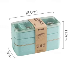 900ml Portable Lunch Box 3 Layer Wheat Straw Bento Boxes Microwave Dinnerware Food Storage Container Foodbox 1set