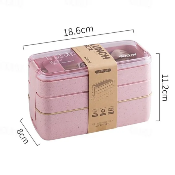 900ml Portable Lunch Box 3 Layer Wheat Straw Bento Boxes Microwave Dinnerware Food Storage Container Foodbox 1set