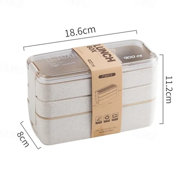 900ml Portable Lunch Box 3 Layer Wheat Straw Bento Boxes Microwave Dinnerware Food Storage Container Foodbox 1set