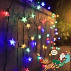 12M-100Leds/22M-200Leds Outdoor Solar Pentagram Christmas Decorative Light String Courtyard Balcony Fence Garden Festival Party Atmosphere Decorative Light String