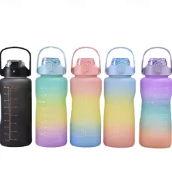 2000ML/900ML/300ML 3PCS Frosted Gradient Plastic Cup Large Capacity Portable Straw Cup With Handle Outdoor Travel Gradient Color Graduated Frosted Water Bottle Sports Bottle Straw Cup