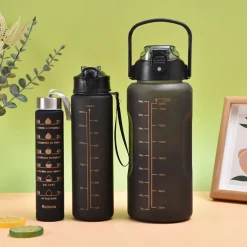 2000ML/900ML/300ML 3PCS Frosted Gradient Plastic Cup Large Capacity Portable Straw Cup With Handle Outdoor Travel Gradient Color Graduated Frosted Water Bottle Sports Bottle Straw Cup