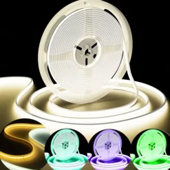 2M-30M COB LED Strip Light Plug in Flexible 220V Waterproof IP67 High Voltage Led Strip Multiple Colors 240LEDs/M Waterproof Led Light Strips for Bedroom Living Room Kitchen Furniture