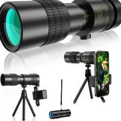 10-30040mm HD Monocular Telescope With Smartphone Adapter Clear BAK4 Prism FMC Lens Monocular For Star Watching Bird Watching Hunting Camping Football Game Watching Super Foot Bowl Accessories