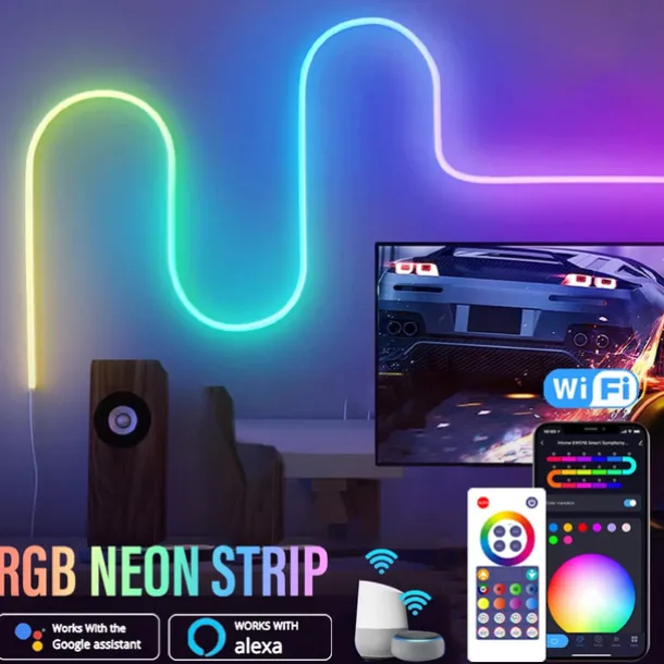 3M/5M RGBIC Strip Lights Neon Light with WIFI Neon Rope Light DIY Light Bar APP Control Music Sync TV Backlight Game Living Room Bedroom Decoration