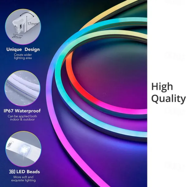 3M/5M RGBIC Strip Lights Neon Light with WIFI Neon Rope Light DIY Light Bar APP Control Music Sync TV Backlight Game Living Room Bedroom Decoration