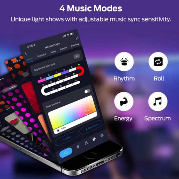 3M/5M RGBIC Strip Lights Neon Light with WIFI Neon Rope Light DIY Light Bar APP Control Music Sync TV Backlight Game Living Room Bedroom Decoration