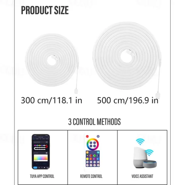 3M/5M RGBIC Strip Lights Neon Light with WIFI Neon Rope Light DIY Light Bar APP Control Music Sync TV Backlight Game Living Room Bedroom Decoration