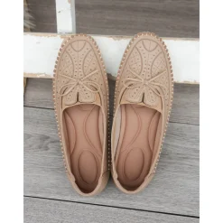 Moccasin Loafers for Women – Soft Shoes with Bow Detail and Rhinestone Design, Ideal for Casual Comfort and Spring/Summer Walks