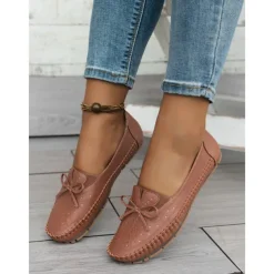 Moccasin Loafers for Women – Soft Shoes with Bow Detail and Rhinestone Design, Ideal for Casual Comfort and Spring/Summer Walks