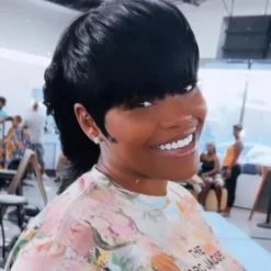 Model Length Full Machine Made Wig With Bangs Indian Virgin Human Hair Wigs For Black Women Dovetail Straight Remy