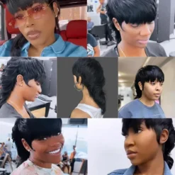 Model Length Full Machine Made Wig With Bangs Indian Virgin Human Hair Wigs For Black Women Dovetail Straight Remy