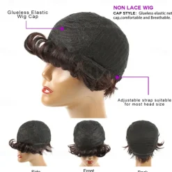 Model Length Full Machine Made Wig With Bangs Indian Virgin Human Hair Wigs For Black Women Dovetail Straight Remy