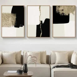 Modern Abstract Beige Black Gold Minimalist Posters Wall Art Canvas Paintings Print Picture Living Room Interior Home Decoration