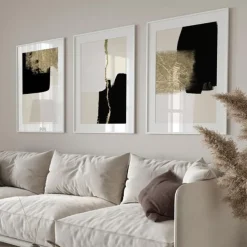 Modern Abstract Beige Black Gold Minimalist Posters Wall Art Canvas Paintings Print Picture Living Room Interior Home Decoration