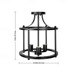 Modern Black Semi Flush Ceiling Light Fixture, 3 Light Traditional Pendant Light, Rustic Ceiling Light for Bedroom Living Room Dining Hall Hallway Kitchen 110-240V