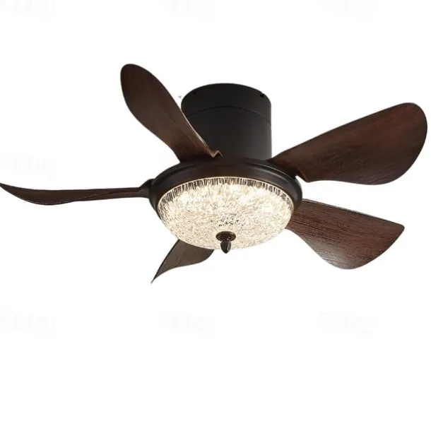 Modern 3-blade LED ceiling fan light Wooden ABS bladeless DC motor frequency conversion iron remote control 110V-220V