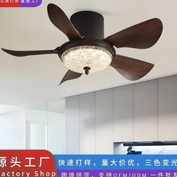 Modern 3-blade LED ceiling fan light Wooden ABS bladeless DC motor frequency conversion iron remote control 110V-220V