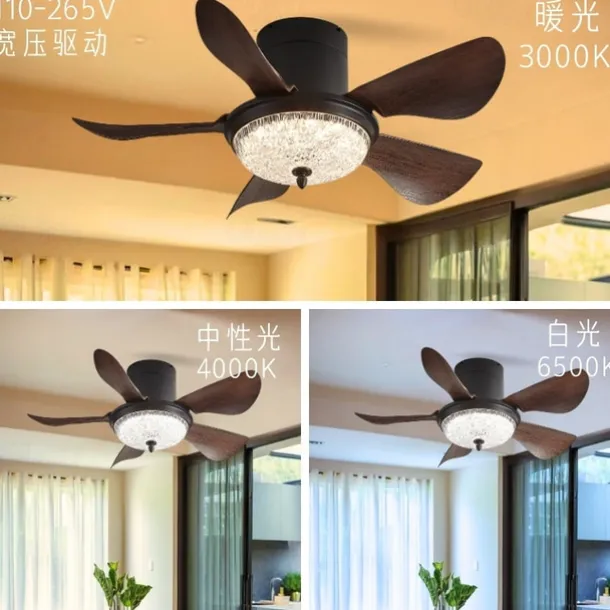 Modern 3-blade LED ceiling fan light Wooden ABS bladeless DC motor frequency conversion iron remote control 110V-220V