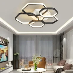 Modern Creative LED Ceiling Light with 3 Heads 52W 5 Heads 80W Stepless Dimming Remote Control APP Hexagonal LED Ceiling Light Suitable for Bedroom Living Room Dining Room and Home Lighting