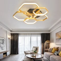 Modern Creative LED Ceiling Light with 3 Heads 52W 5 Heads 80W Stepless Dimming Remote Control APP Hexagonal LED Ceiling Light Suitable for Bedroom Living Room Dining Room and Home Lighting