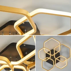 Modern Creative LED Ceiling Light with 3 Heads 52W 5 Heads 80W Stepless Dimming Remote Control APP Hexagonal LED Ceiling Light Suitable for Bedroom Living Room Dining Room and Home Lighting