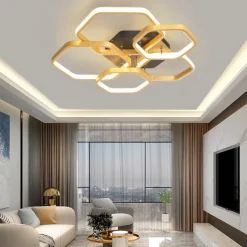 Modern Creative LED Ceiling Light with 3 Heads 52W 5 Heads 80W Stepless Dimming Remote Control APP Hexagonal LED Ceiling Light Suitable for Bedroom Living Room Dining Room and Home Lighting