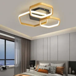 Modern Creative LED Ceiling Light with 3 Heads 52W 5 Heads 80W Stepless Dimming Remote Control APP Hexagonal LED Ceiling Light Suitable for Bedroom Living Room Dining Room and Home Lighting
