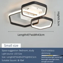 Modern Creative LED Ceiling Light with 3 Heads 52W 5 Heads 80W Stepless Dimming Remote Control APP Hexagonal LED Ceiling Light Suitable for Bedroom Living Room Dining Room and Home Lighting