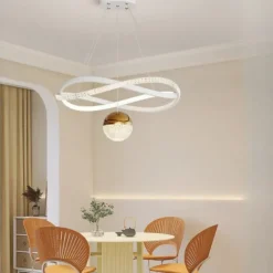 Modern Crystal LED Chandelier for Living Room Dining Bedroom Home Changeable Gold Circle Ring Hanging Pendant Light