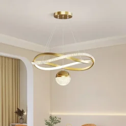 Modern Crystal LED Chandelier for Living Room Dining Bedroom Home Changeable Gold Circle Ring Hanging Pendant Light