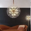 Modern Gold Crystal Chandeliers, 18/24-Light 60/77cm Dandelion Firework Pendant Lighting, Ball Hanging Chandelier Light Fixtures for Dining Room Bedroom Living Room Kitchen Island 110-240V