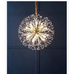 Modern Gold Crystal Chandeliers, 18/24-Light 60/77cm Dandelion Firework Pendant Lighting, Ball Hanging Chandelier Light Fixtures for Dining Room Bedroom Living Room Kitchen Island 110-240V
