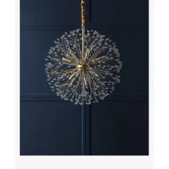 Modern Gold Crystal Chandeliers, 18/24-Light 60/77cm Dandelion Firework Pendant Lighting, Ball Hanging Chandelier Light Fixtures for Dining Room Bedroom Living Room Kitchen Island 110-240V