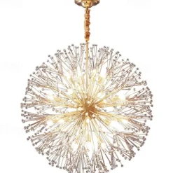 Modern Gold Crystal Chandeliers, 18/24-Light 60/77cm Dandelion Firework Pendant Lighting, Ball Hanging Chandelier Light Fixtures for Dining Room Bedroom Living Room Kitchen Island 110-240V