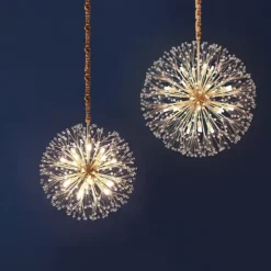Modern Gold Crystal Chandeliers, 18/24-Light 60/77cm Dandelion Firework Pendant Lighting, Ball Hanging Chandelier Light Fixtures for Dining Room Bedroom Living Room Kitchen Island 110-240V