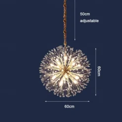 Modern Gold Crystal Chandeliers, 18/24-Light 60/77cm Dandelion Firework Pendant Lighting, Ball Hanging Chandelier Light Fixtures for Dining Room Bedroom Living Room Kitchen Island 110-240V