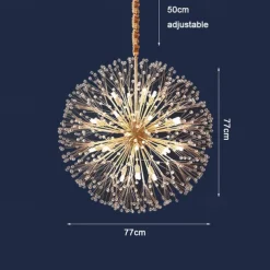 Modern Gold Crystal Chandeliers, 18/24-Light 60/77cm Dandelion Firework Pendant Lighting, Ball Hanging Chandelier Light Fixtures for Dining Room Bedroom Living Room Kitchen Island 110-240V