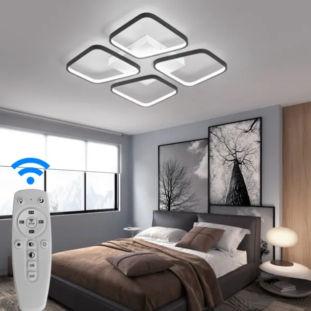 Modern LED Ceiling Light Living Room 4 Heads 52W 64W Square Modern Simple Remote ControlAPP Personalized Creative room Light Infinite Dimming Master Bedroom Light
