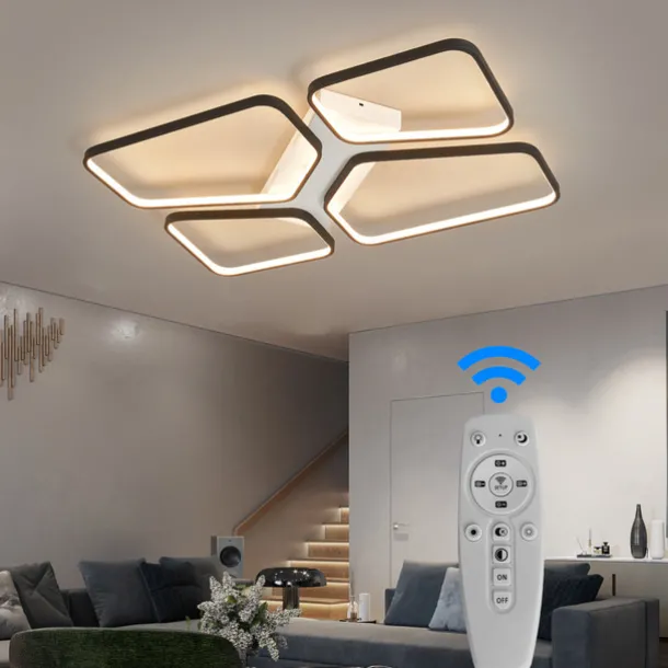 Modern LED Ceiling Light Living Room 4 Heads 52W 64W Square Modern Simple Remote ControlAPP Personalized Creative room Light Infinite Dimming Master Bedroom Light
