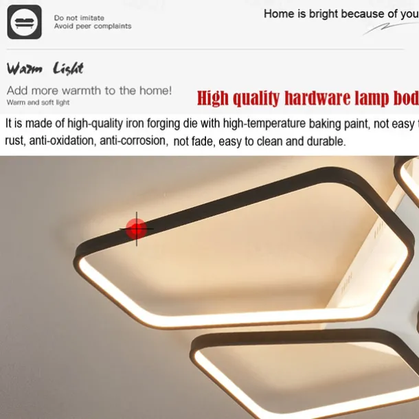 Modern LED Ceiling Light Living Room 4 Heads 52W 64W Square Modern Simple Remote ControlAPP Personalized Creative room Light Infinite Dimming Master Bedroom Light