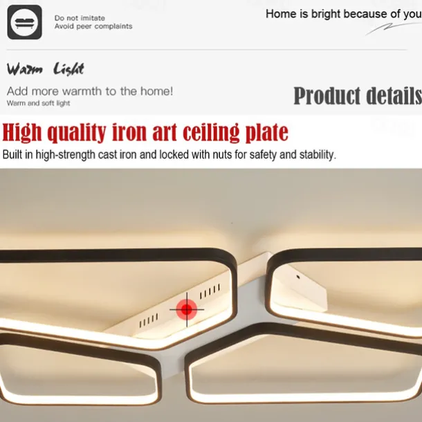 Modern LED Ceiling Light Living Room 4 Heads 52W 64W Square Modern Simple Remote ControlAPP Personalized Creative room Light Infinite Dimming Master Bedroom Light